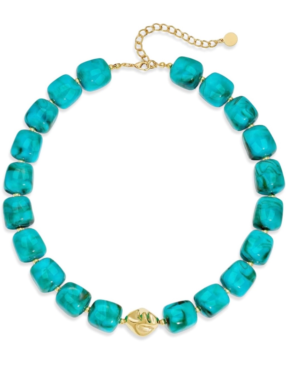 Statement Turquoise Color Marbled Bead Necklace with Gold Accent - Picture 1 of 5